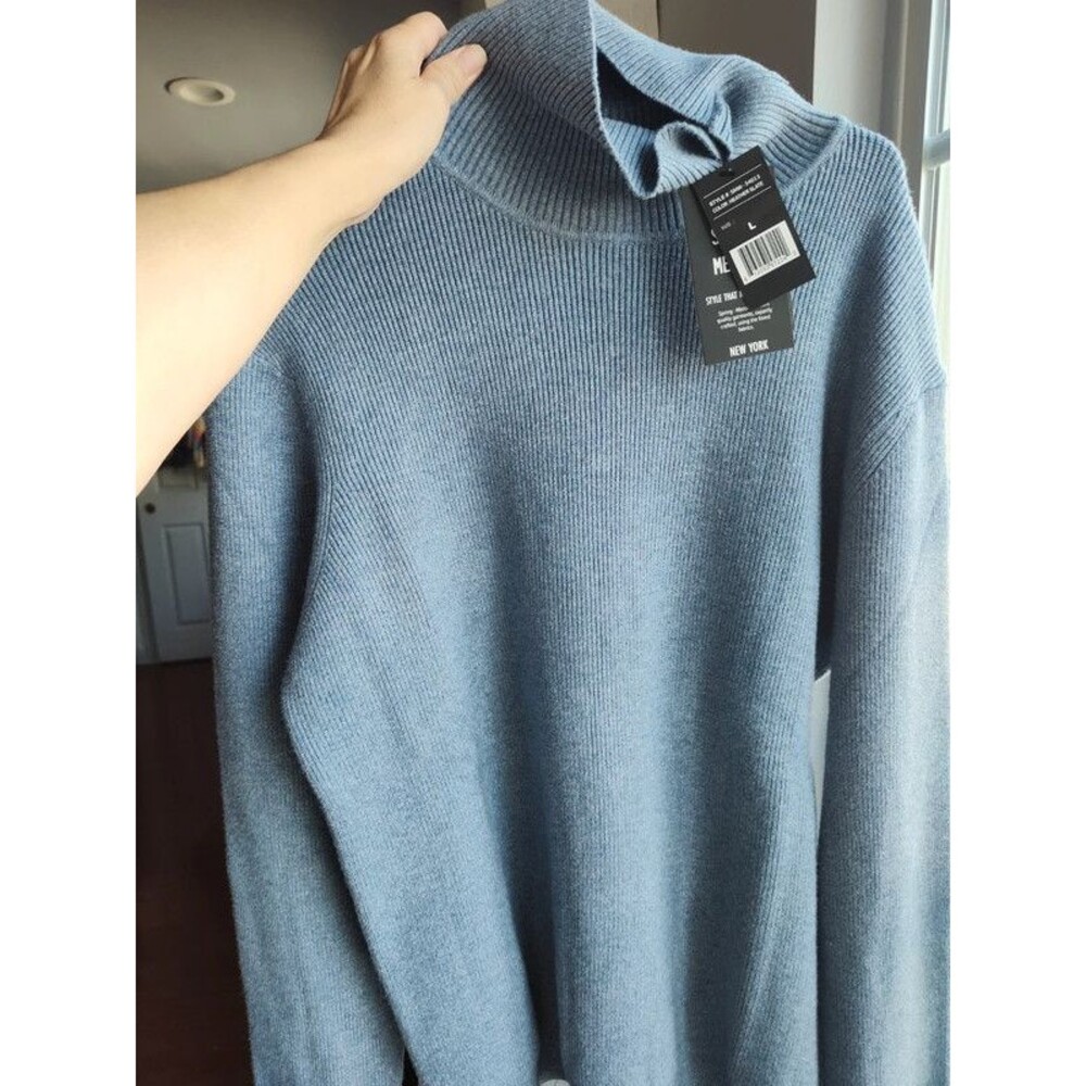Spring Mercer heather slate blue/grey mens turtle neck sweater sweatshirt L